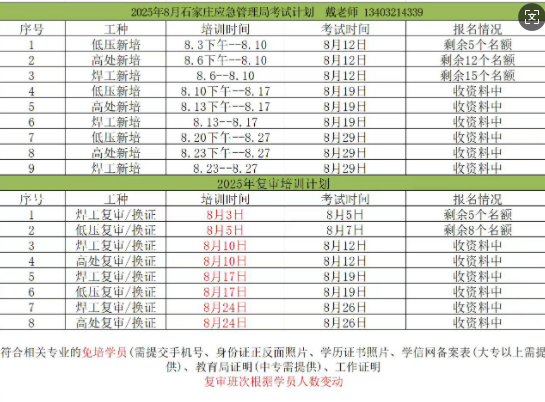 2025年8月石家莊低壓電工證考試時間